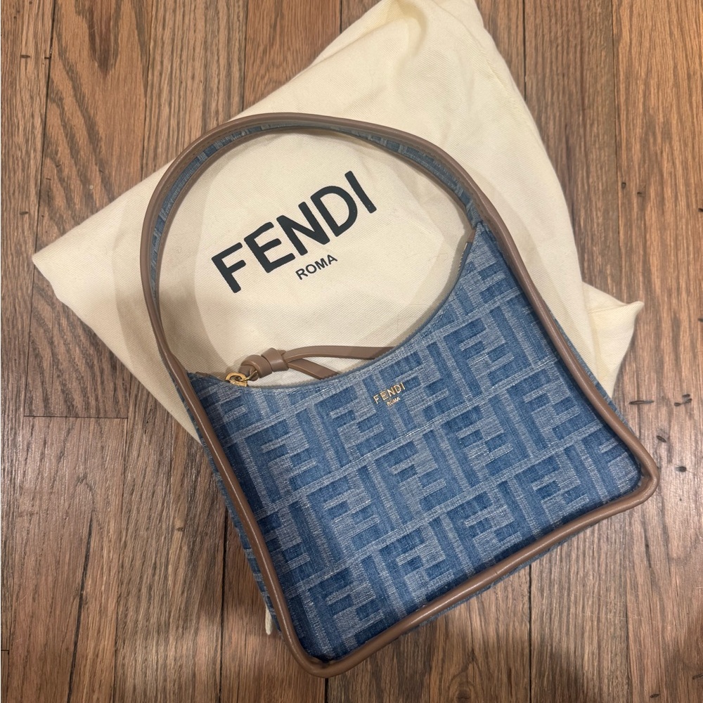 Fendi Denim Blue and Tan Shoulder Bag